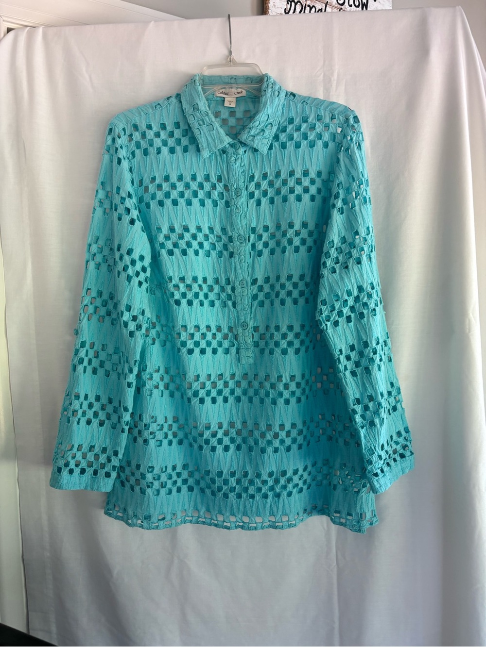 Coldwater Creek Turquoise Eyelet Button-Down Shirt